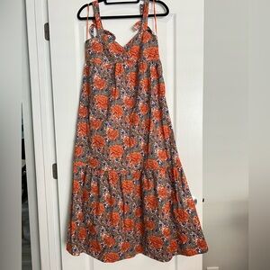 Zara - Floral Orange and Blue Women's Dress